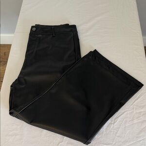 Women’s Black Faux Leather Pants | High-Rise Wide Leg Cropped | NWOT